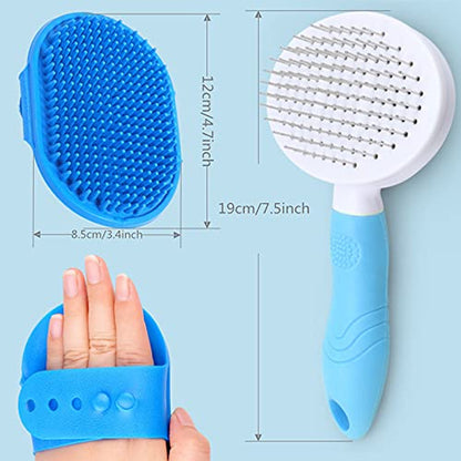 Self-Cleaning Slicker Brush and Bath Brush Set for Cats and Dogs - Grooming Tool for Shedding and Removing Loose Matted Fur